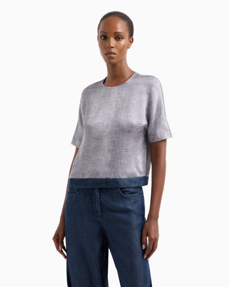 A|x Armani Exchange Crew-neck Blouse In A Mélange-print Silk Charmeuse