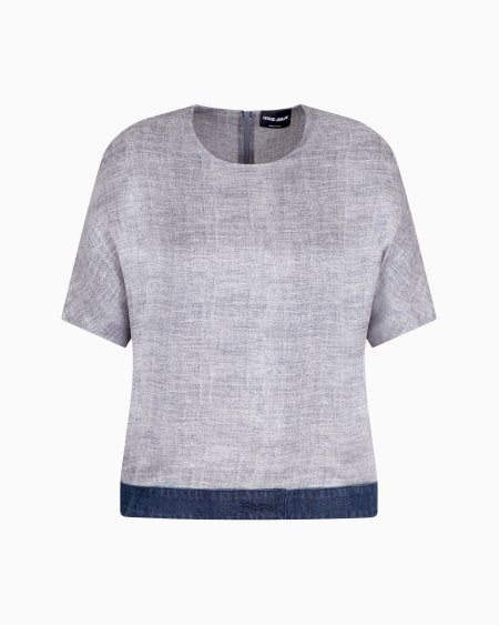 a|x armani exchange Crew-neck blouse in a mélange-print silk charmeuse