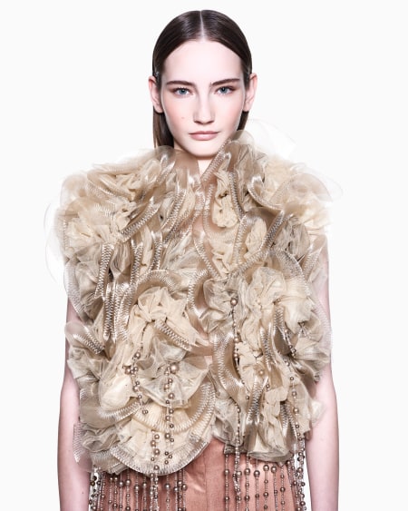 A|x Armani Exchange Crinoline And Tulle Cape With Fringes