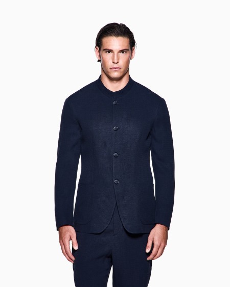 A|x Armani Exchange Cupro And Viscose Single-breasted Jacket With A Micro Chevron Motif