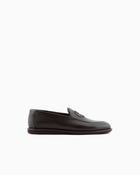 a|x armani exchange Deerskin loafers with embroidered logo