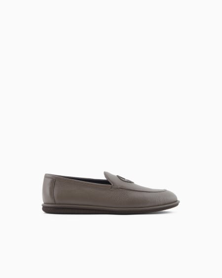 a|x armani exchange Deerskin loafers with embroidered logo