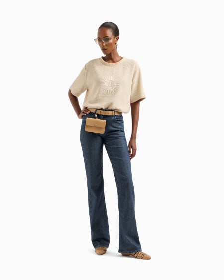 A|x Armani Exchange Denim Collection Five-pocket Flared Trousers In Stretch Denim