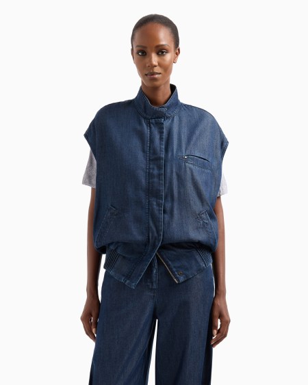 A|x Armani Exchange Denim Collection Lyocell Sleeveless Blouson