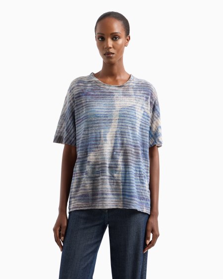 A|x Armani Exchange Denim Collection Printed Linen Jersey T-shirt