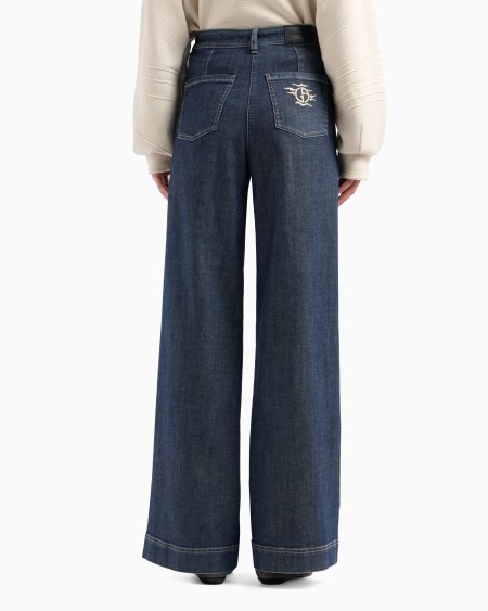 A|x Armani Exchange Denim Collection Wide-leg Trousers In Stretch Cotton Denim