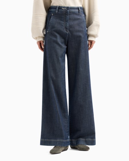 A|x Armani Exchange Denim Collection Wide-leg Trousers In Stretch Cotton Denim