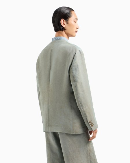 A|x Armani Exchange Double-breasted Jacket In Iridescent Linen Twill