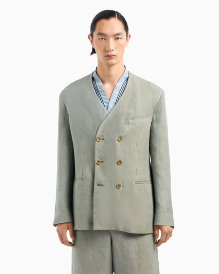 A|x Armani Exchange Double-breasted Jacket In Iridescent Linen Twill