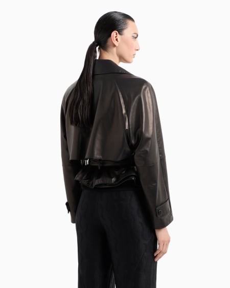 A|x Armani Exchange Double-breasted Jacket In Plonge Nappa Leather