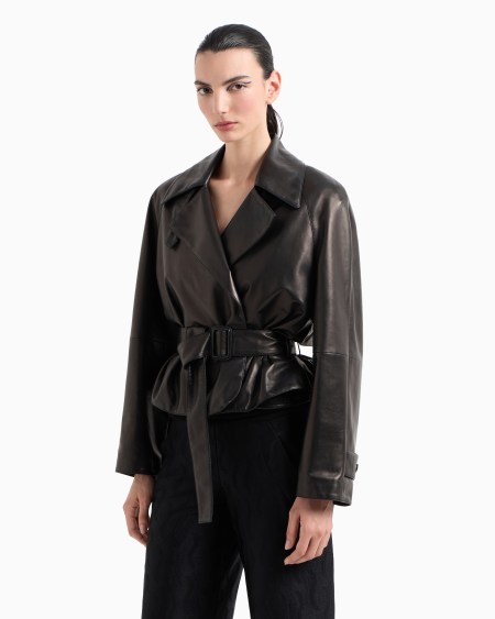 A|x Armani Exchange Double-breasted Jacket In Plonge Nappa Leather