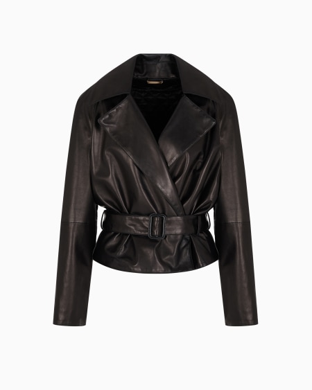 a|x armani exchange Double-breasted jacket in plonge nappa leather