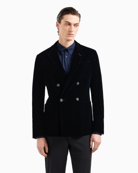 A|x Armani Exchange Double-breasted Upton Jacket In Stretch Plain Velvet