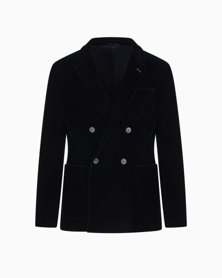 a|x armani exchange Double-breasted Upton jacket in stretch plain velvet