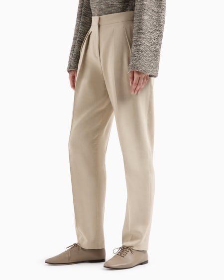 A|x Armani Exchange Double-pleat Trousers In Canneté Cotton And Viscose