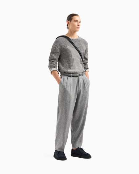 A|x Armani Exchange Double-pleat Trousers In Chevron Linen And Virgin Wool
