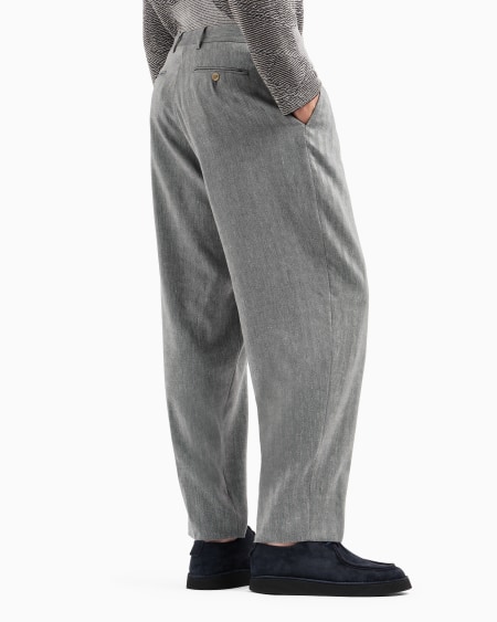 A|x Armani Exchange Double-pleat Trousers In Chevron Linen And Virgin Wool