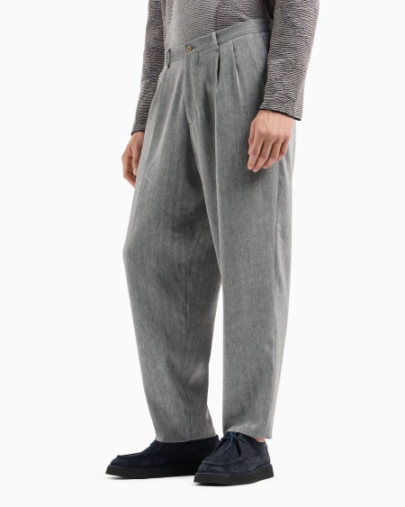 A|x Armani Exchange Double-pleat Trousers In Chevron Linen And Virgin Wool