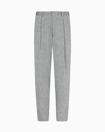 a|x armani exchange Double-pleat trousers in chevron linen and virgin wool