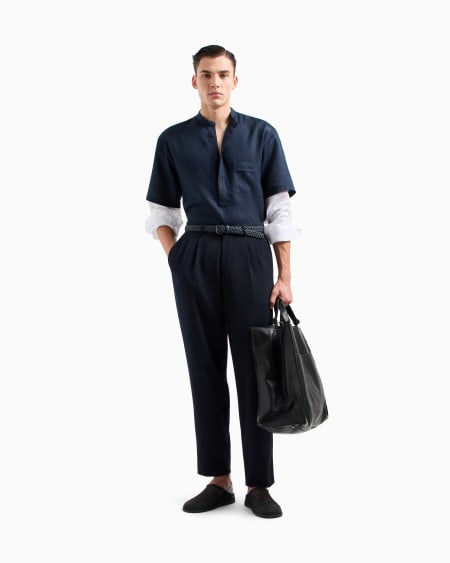 A|x Armani Exchange Double-pleat Trousers In Virgin Wool Canneté
