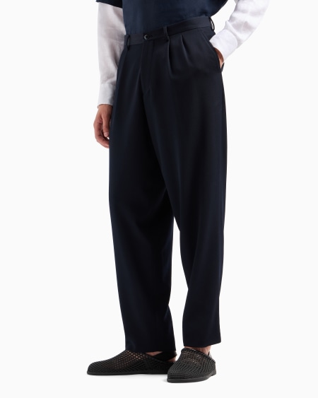 A|x Armani Exchange Double-pleat Trousers In Virgin Wool Canneté