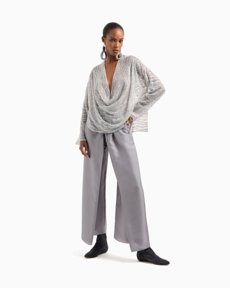 A|x Armani Exchange Draped Blouse With Lurex And Crystal Embroidery