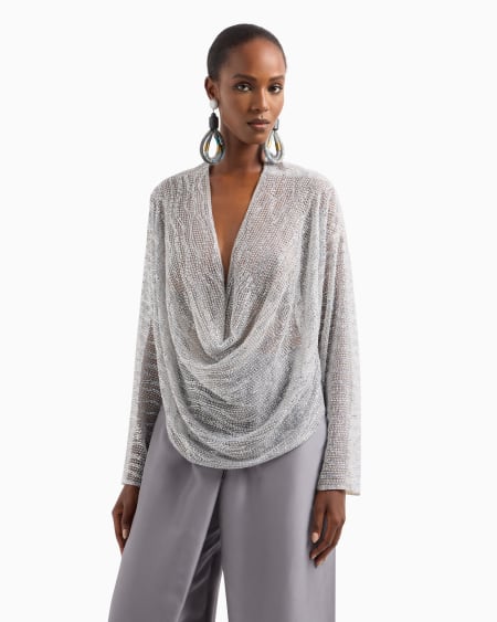 A|x Armani Exchange Draped Blouse With Lurex And Crystal Embroidery