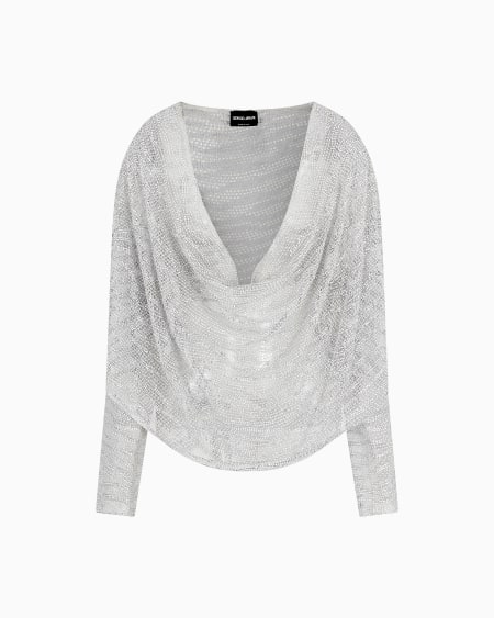 a|x armani exchange Draped blouse with lurex and crystal embroidery