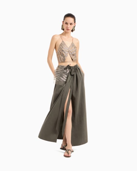 A|x Armani Exchange Embroidered Silk And Viscose Jersey Top