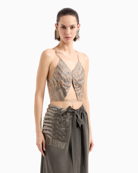 A|x Armani Exchange Embroidered Silk And Viscose Jersey Top