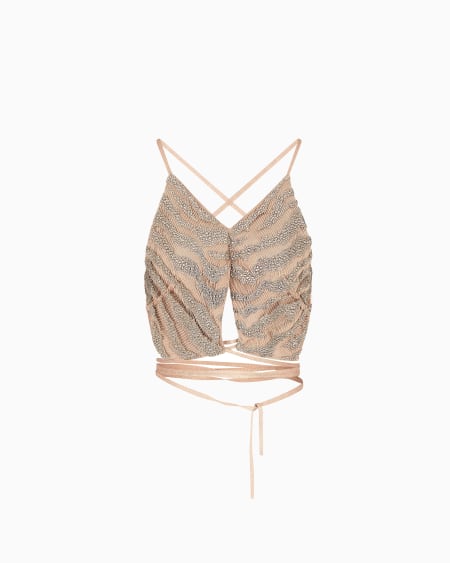 a|x armani exchange Embroidered silk and viscose jersey top