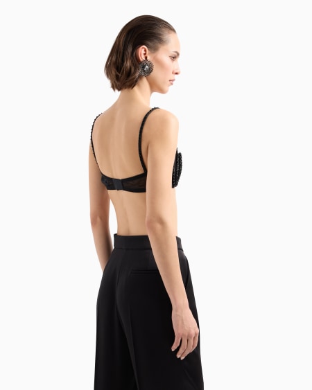 A|x Armani Exchange Embroidered Stretch Tulle Bandeau Top