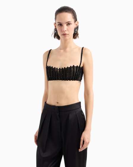 A|x Armani Exchange Embroidered Stretch Tulle Bandeau Top