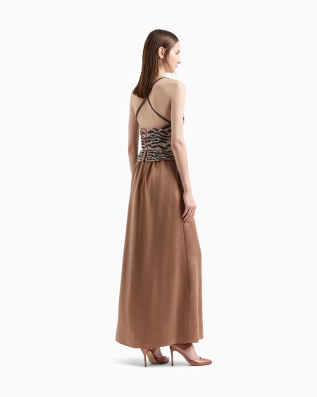 A|x Armani Exchange Embroidered Viscose And Silk Long Dress