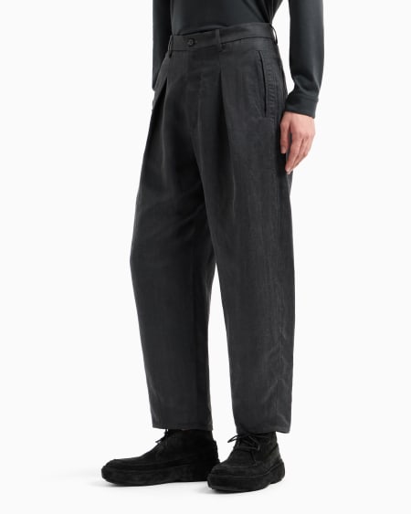 A|x Armani Exchange Faded Lyocell And Linen Canvas One-pleat Trousers