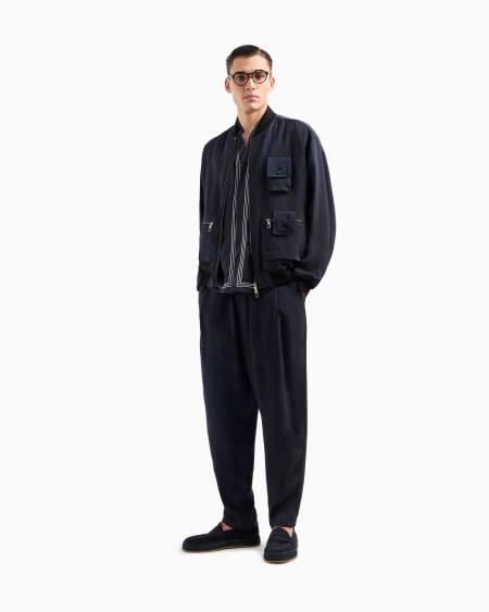 A|x Armani Exchange Flat-front Trousers In Chevron Jacquard Viscose