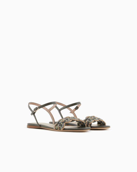 A|x Armani Exchange Flat Leather Sandals With Sautage Detail