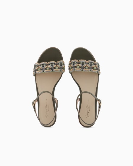 A|x Armani Exchange Flat Leather Sandals With Sautage Detail