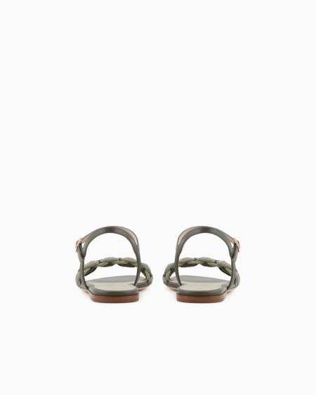 A|x Armani Exchange Flat Leather Sandals With Sautage Detail