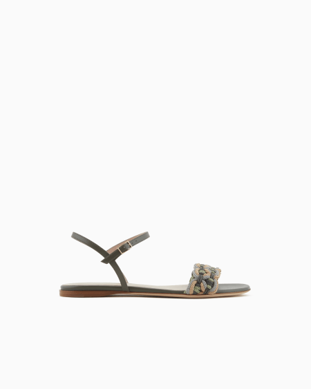 a|x armani exchange Flat leather sandals with sautage detail