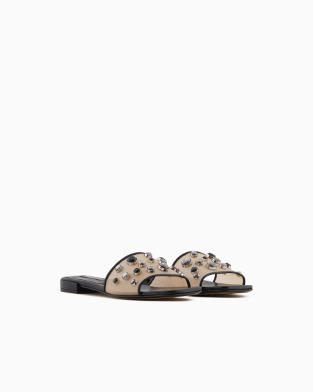 A|x Armani Exchange Giorgio Armani X 10 Corso Como Flat Sandals In Mesh And Rhinestones Bezels