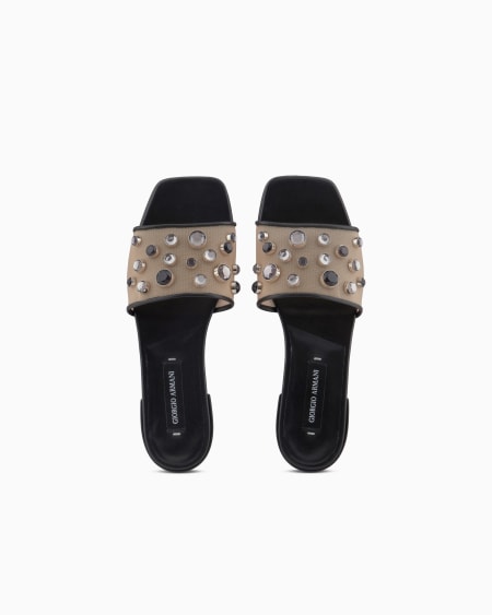 A|x Armani Exchange Giorgio Armani X 10 Corso Como Flat Sandals In Mesh And Rhinestones Bezels