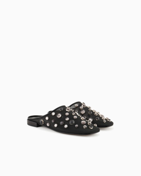 A|x Armani Exchange Giorgio Armani X 10 Corso Como Mules In Mesh And Encrusted Rhinestones
