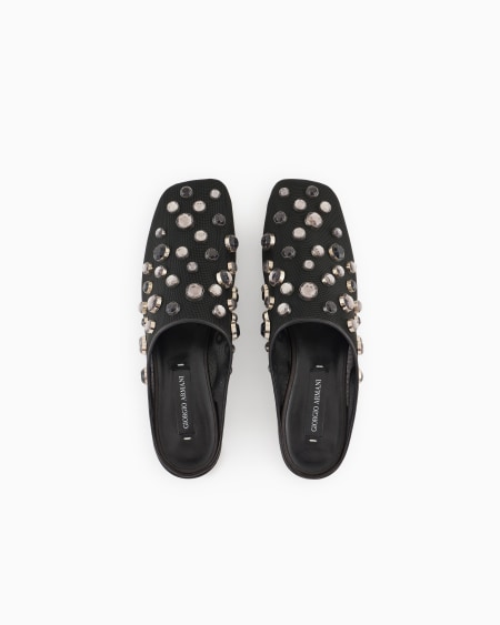 A|x Armani Exchange Giorgio Armani X 10 Corso Como Mules In Mesh And Encrusted Rhinestones