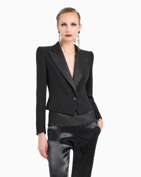 A|x Armani Exchange Glitter Silk-cady Single-breasted Short Jacket