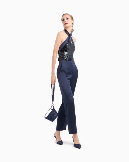 A|x Armani Exchange Glitter Silk Satin Single-pleat Trousers