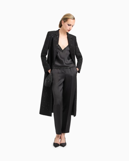 A|x Armani Exchange Glitter Silk Satin Single-pleat Trousers