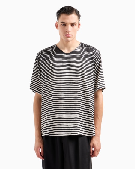 A|x Armani Exchange Gradient Striped Print Silk T-shirt Shirt