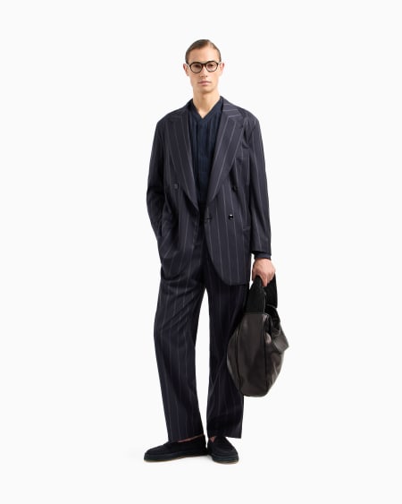 A|x Armani Exchange Heritage Line Double-breasted Pinstriped Suit In Virgin Wool