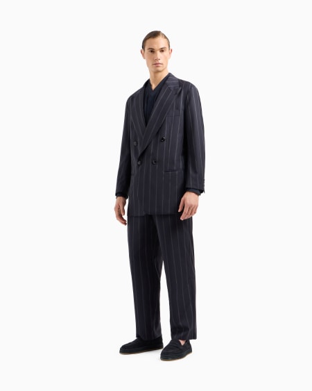 A|x Armani Exchange Heritage Line Double-breasted Pinstriped Suit In Virgin Wool